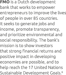 FMO is a Dutch development bank that works to empower entrepreneurs to improve the lives of people in over 85 countri...