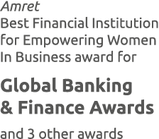 Amret Best Financial Institution for Empowering Women In Business award for Global Banking & Finance Awards and 3 oth...